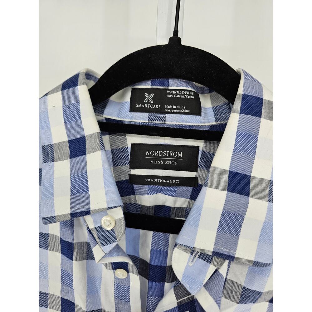 Nordstrom Mens Sz 16.5 35 Long Sleeve Button Up Dress Shirt Blue Plaid - Picture 3 of 5